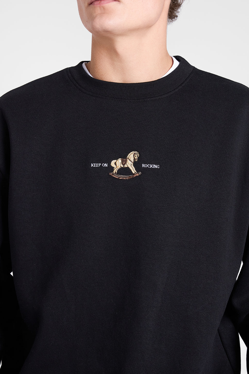 Rocking Horse Crewneck | Embroidered Sweatshirt | Black